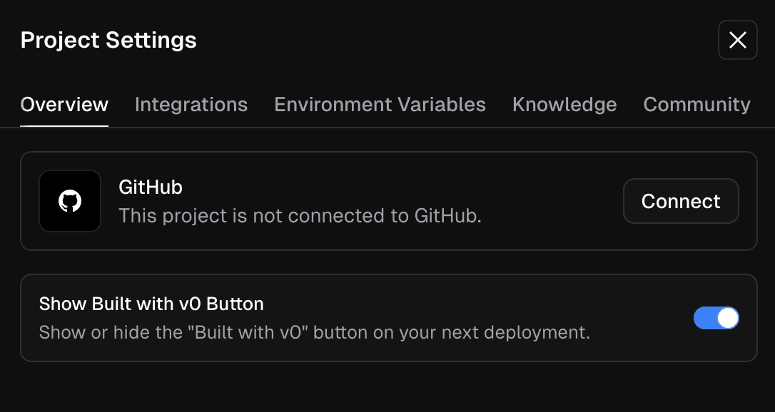 GitHub integration prompt from chat UI